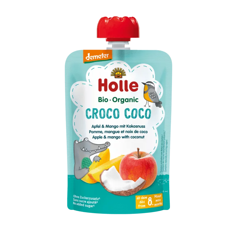 Mus owocowy „Kokosowy Krokodyl” (jabłko – mango – kokos) – Holle 100 g