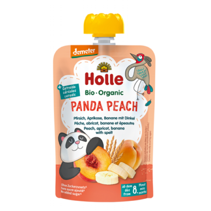 Mus owocowy „Brzoskwiniowa Panda” (brzoskwinia – banan – morela – orkisz) – Holle 100 g