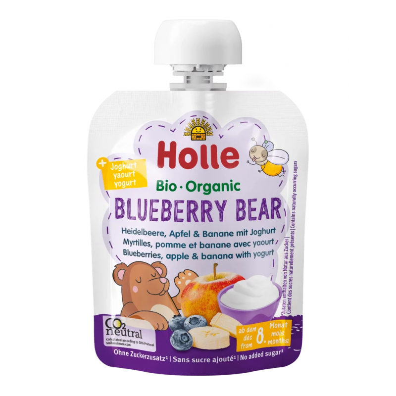 Mus owocowy „Borówkowy Miś” (jogurt – borówki – jabłko – banan) – Holle 85 g